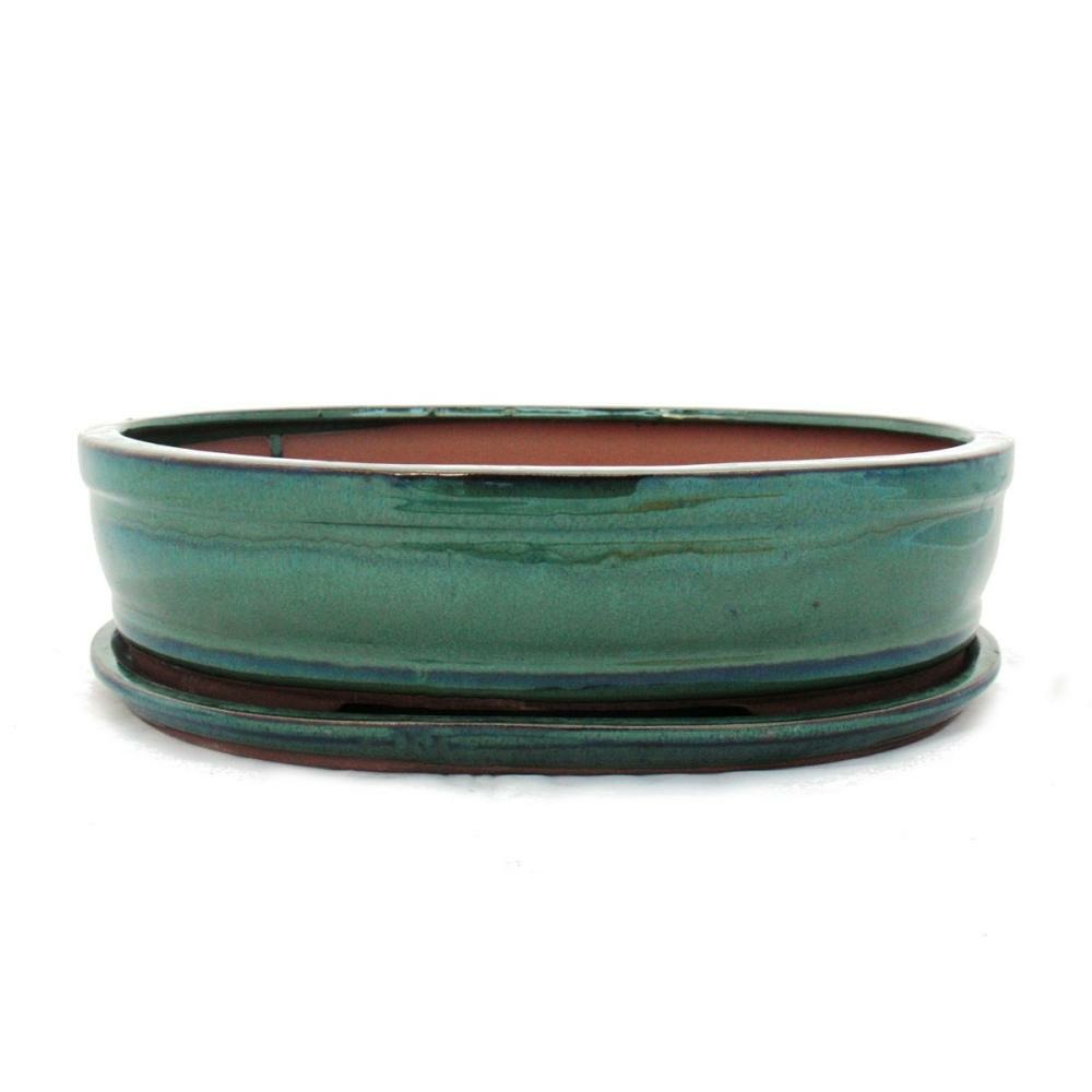 Bol bonsaï avec soucoupe taille 5 - vert - ovale - modèle o7 - l 31cm - b 24cm - h 7,5 cm
