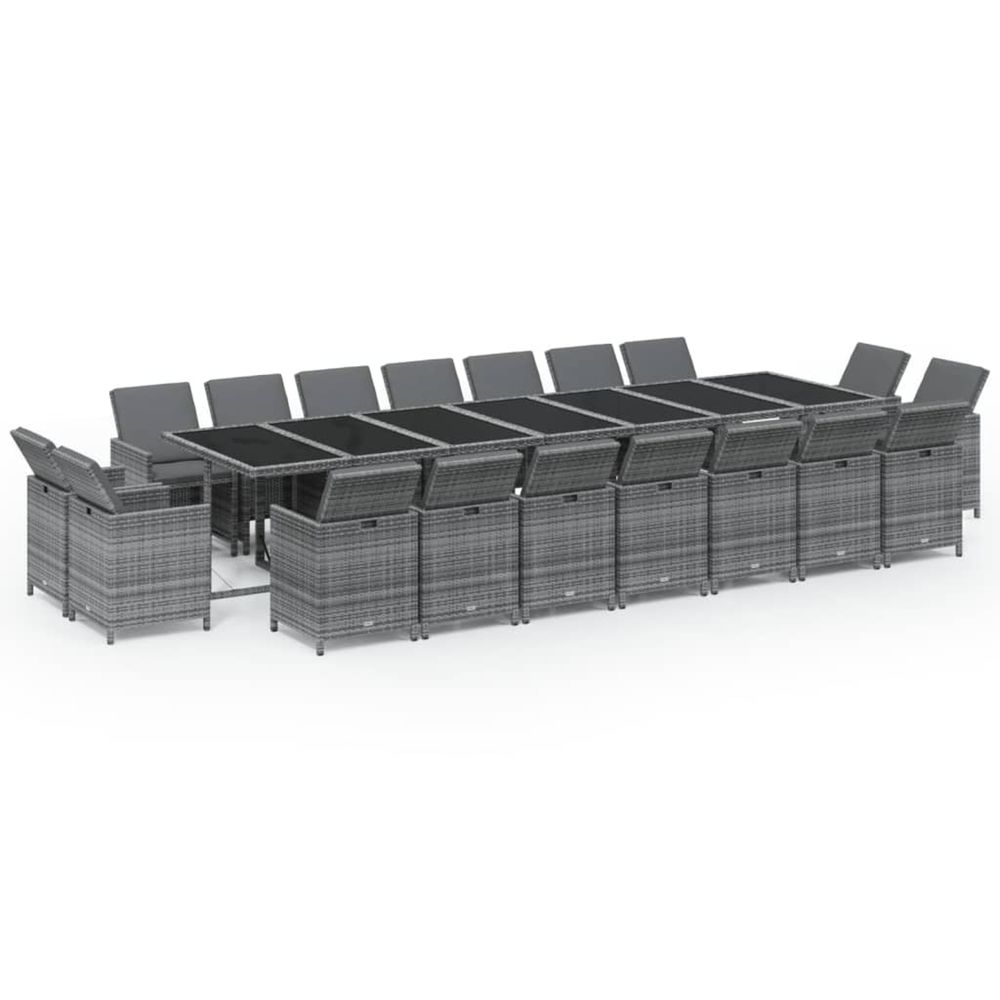Ensemble à manger de jardin coussins 19 pcs résine tressée gris