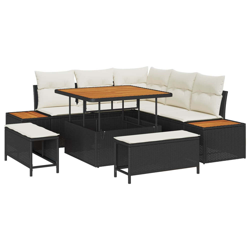 Ensemble de canapé de jardin avec coussin 8 pcs noir et crème