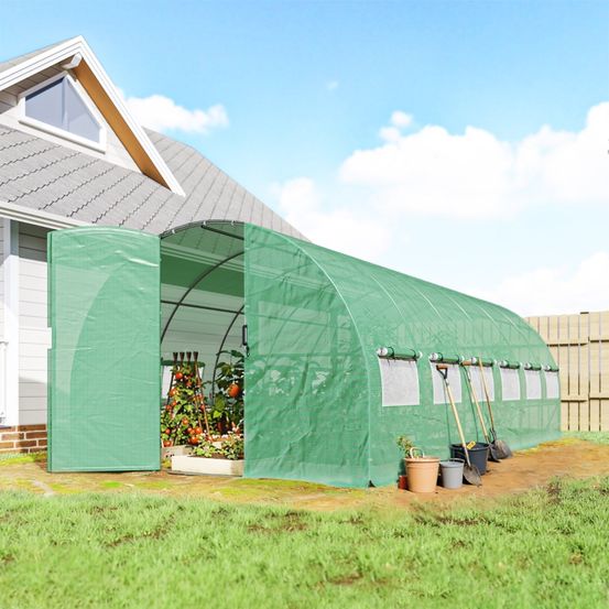 Serre tunnel de jardin acier galvanisé verte 5,97 x 2,95 x 2 m 12 fenêtres porte battante - comfortxl outdoor living