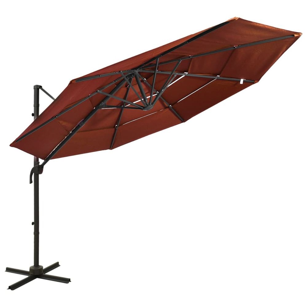 Parasol de jardin à 4 niveaux avec mât en aluminium terre cuite