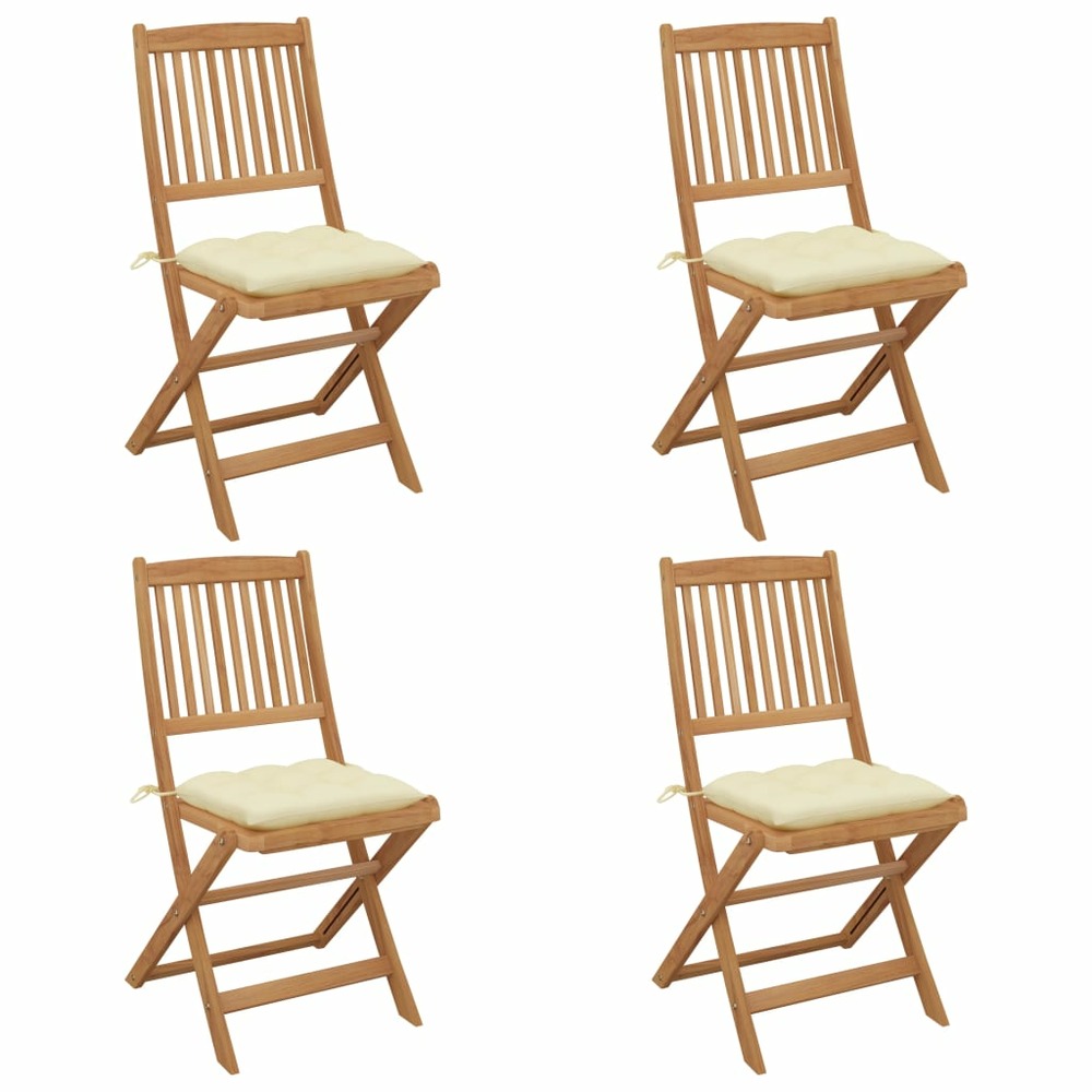 Chaises pliables de jardin lot de 4 avec coussins bois d'acacia