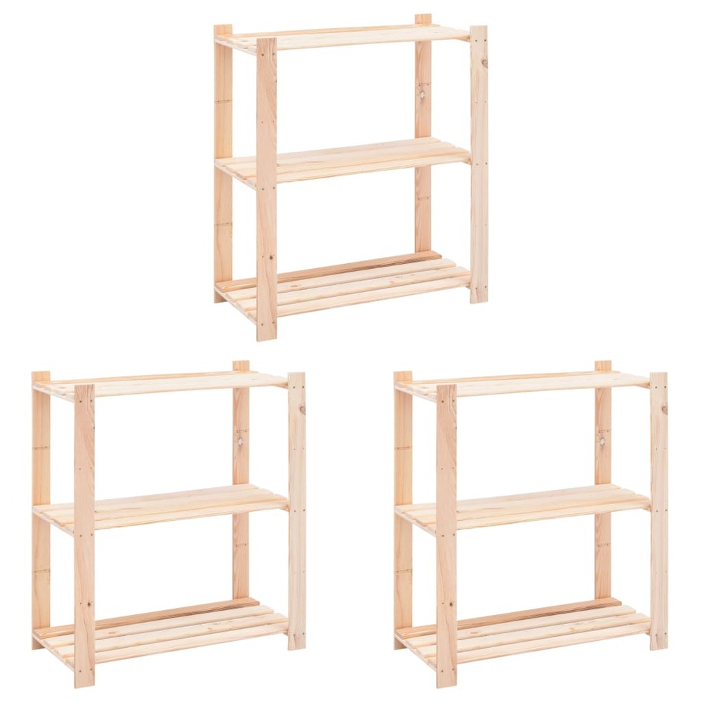 Étagères de rangement à 3 niveaux 3 pcs 80x38x90 cm pin 150 kg