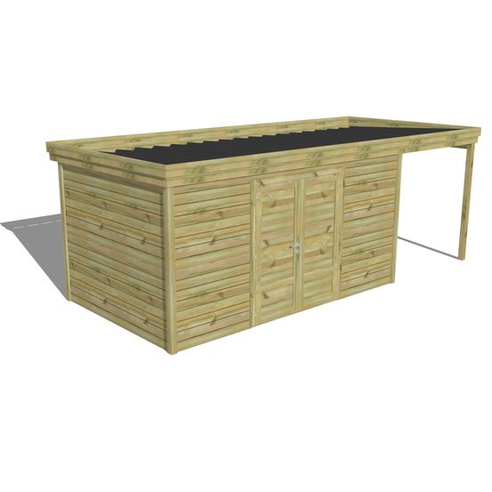 Abri de jardin bois pin traité autoclave 27mm - 6,34x2,64m / 17m2 - bac acier - abri français