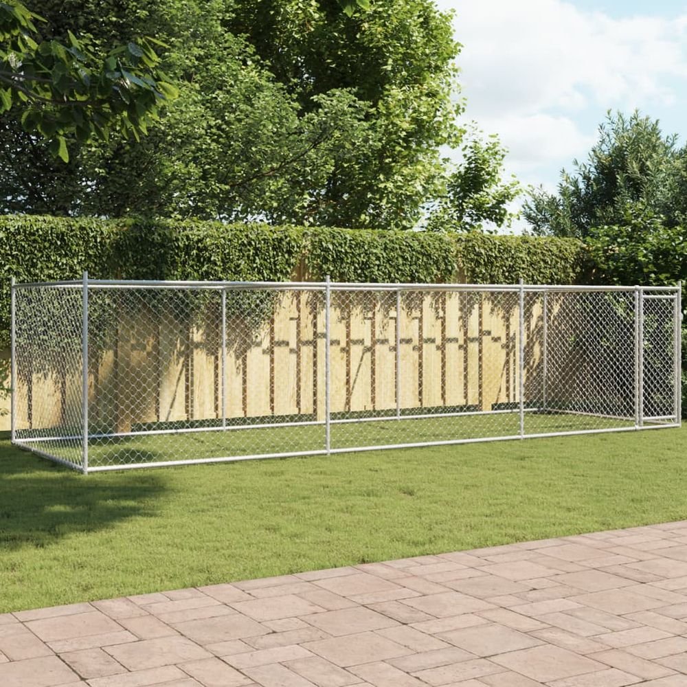 Grand enclos de jardin pour chien acier galvanisé sécurisé gris 6x2x1,5 m