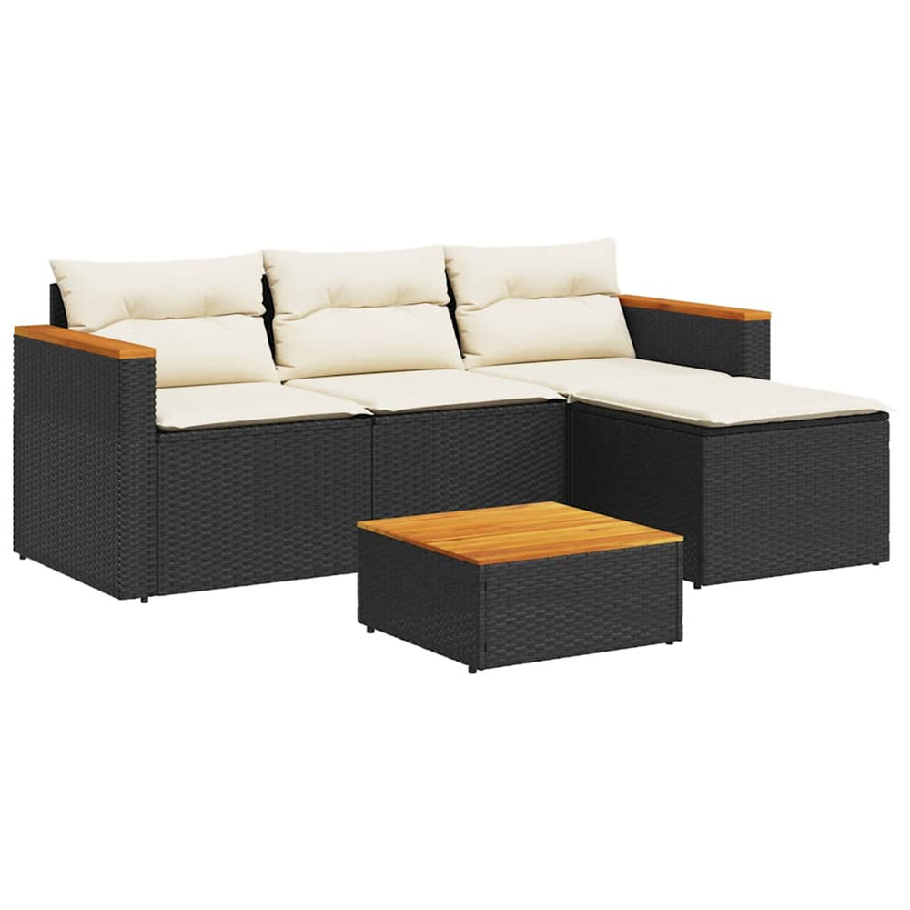 Salon de jardin 3 pcs avec coussins noir résine tressée