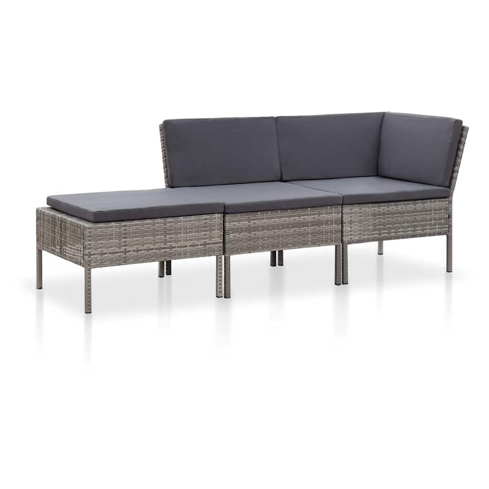 Salon de jardin 3 pcs avec coussins résine tressée gris