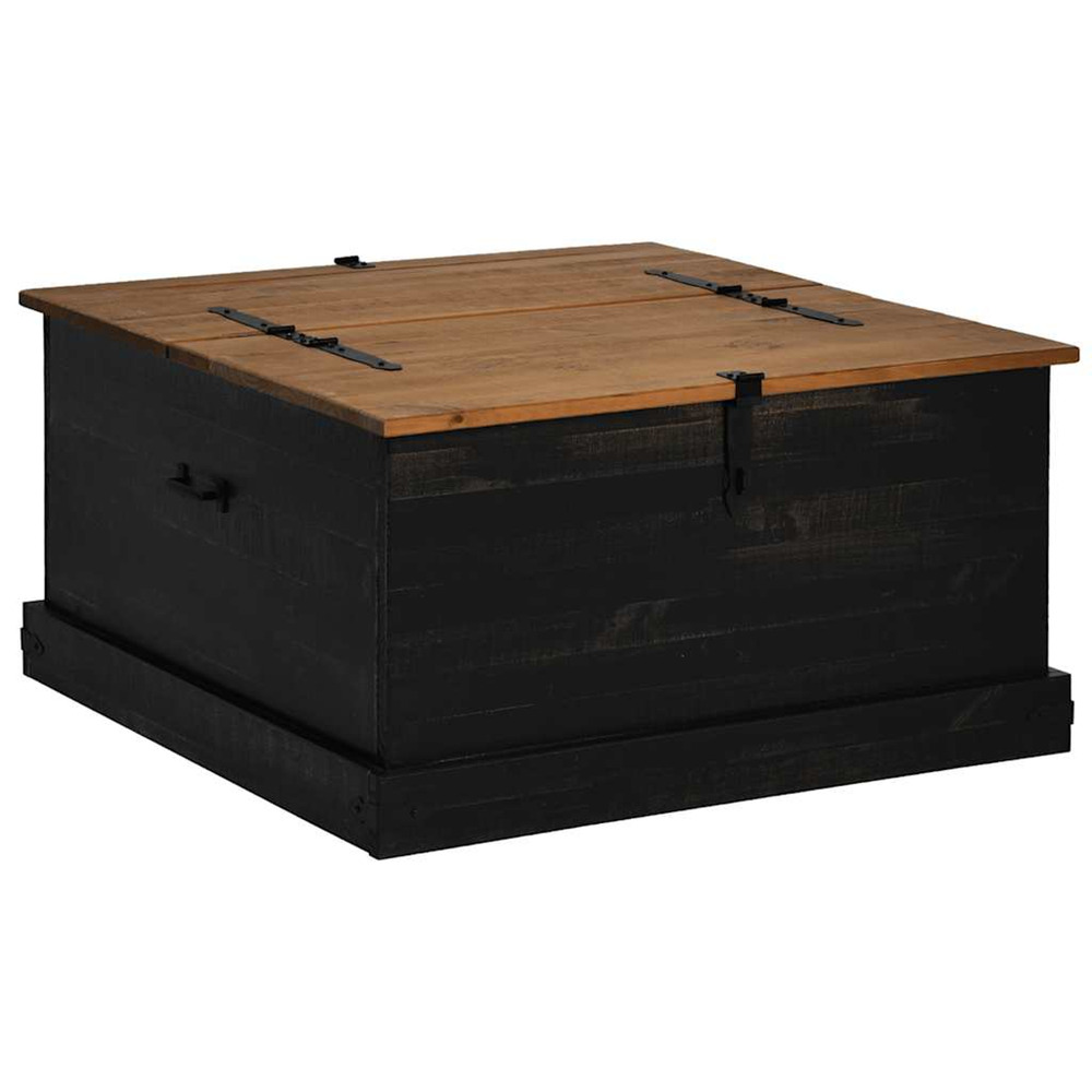 Coffre de rangement halden noir 91x91x47 cm bois massif pin