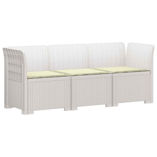 Canapé de jardin 3 places avec coussins look rattan pp blanc