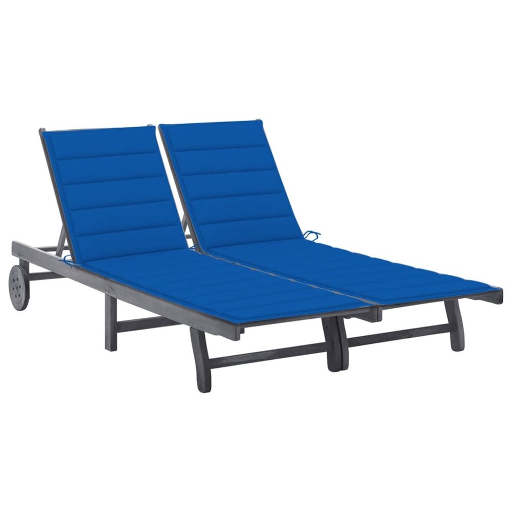 Chaise longue de jardin 2 places avec coussin gris acacia bain de soleil