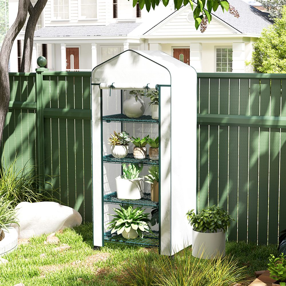 Serre balcon roulante acier 4 étages housse pe 69x50x165cm blanc - comfortxl outdoor living