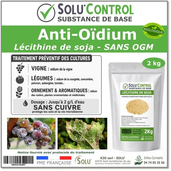 Lécithine de soja – traitement fongique naturel contre l'oïdium – solu'control - sachet de 2kg