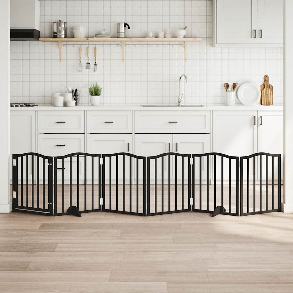 Parc chien modulable 6 panneaux bois avec porte intérieur noir 300x60cm