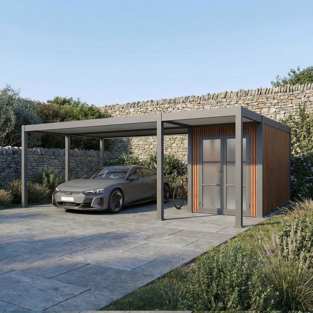 Carport aluminium 760 x 645 cm newark - 43 m² - hauteur : 255 - 2 voitures - abri voiture autoportant - stockage