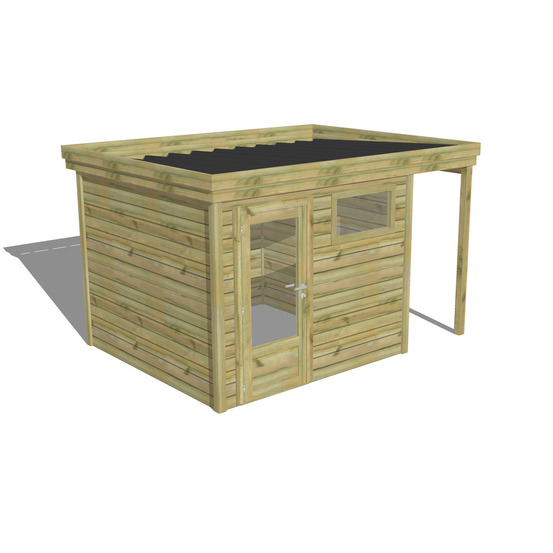 Abri de jardin bois pin traité autoclave 27mm - 3,64x2,64m / 10m2 - bac acier - abri français