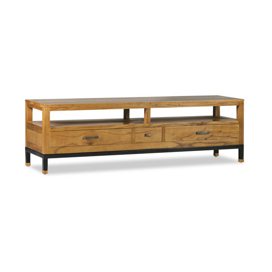 Meuble tv 3 tiroirs bronze bois marron - xélina décoration d'autrefois