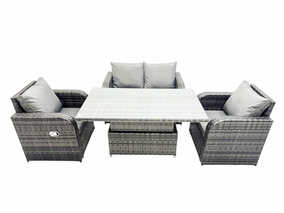 Salon de jardin en résine ensemble repas de jardin exterieur table à manger réglable en hauteur canapé d'amour