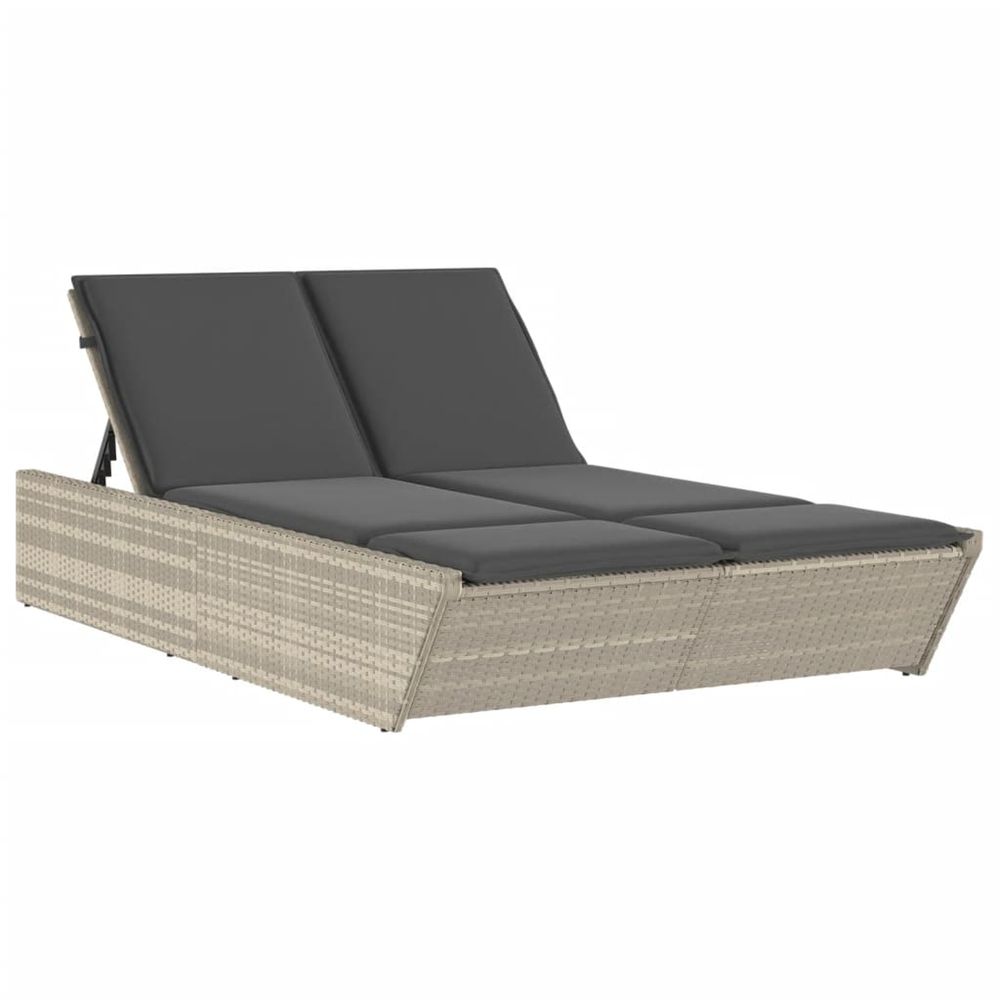 Chaise longue double avec coussins gris clair résine tressée bain de soleil