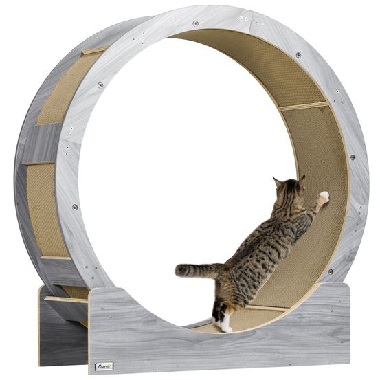 Roue exercice chat bois multi-couches intérieur course silencieuse 91x34x94cm gris