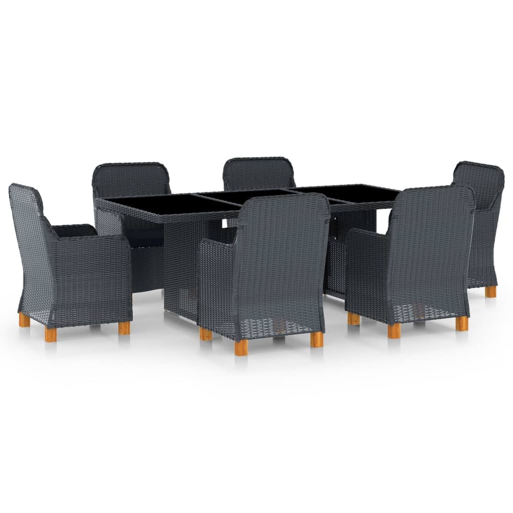 Mobilier à dîner 7 pièces avec coussins résine tressée gris foncé