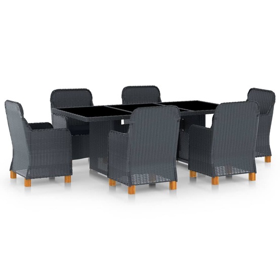 Mobilier à dîner 7 pièces avec coussins résine tressée gris foncé