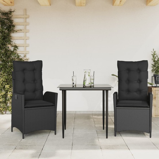 Ensemble à manger de jardin avec coussins 3 pcs noir