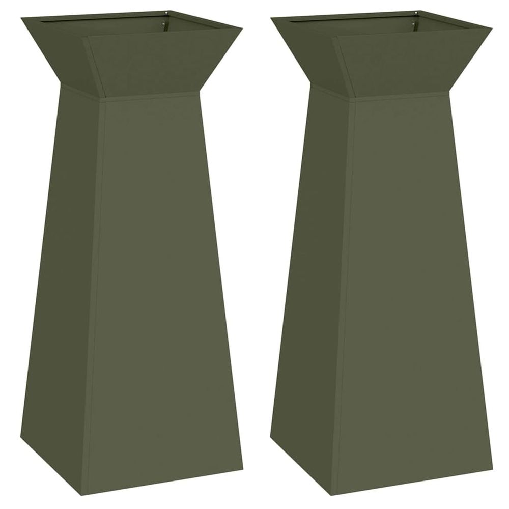 Jardinière d'extérieur à pilier 2 pc vert olive 40 x 40 x 100 cm