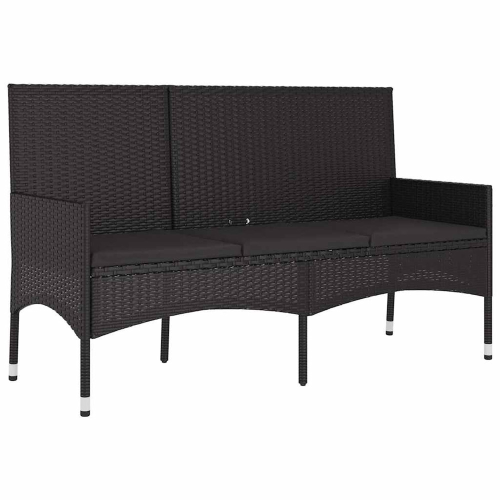 Banc de jardin à 3 places avec coussins noir résine tressée