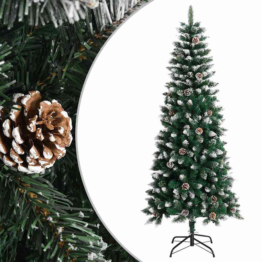 Sapin de noël articulé enneigé 180 cm pvc pailleté avec pommes de pin