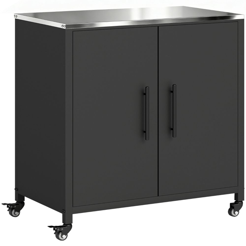 Armoire de jardin avec table de plantation, plateau inox amovible, étagère magnétique, double porte, roulettes