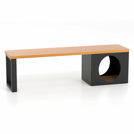 Banc en métal extérieur 150 x 38 x 44 cm pour 3 personnes avec maison pour chat design moderne en métal gris foncé