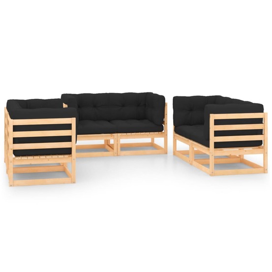 Salon de jardin 6 pcs avec coussins bois de pin massif