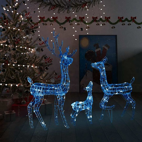 Famille de rennes de décoration acrylique 300 led bleu
