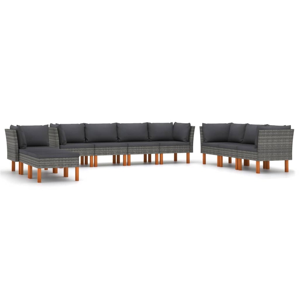 Salon de jardin meuble d'extérieur ensemble de mobilier 10 pièces avec coussins résine tressée gris