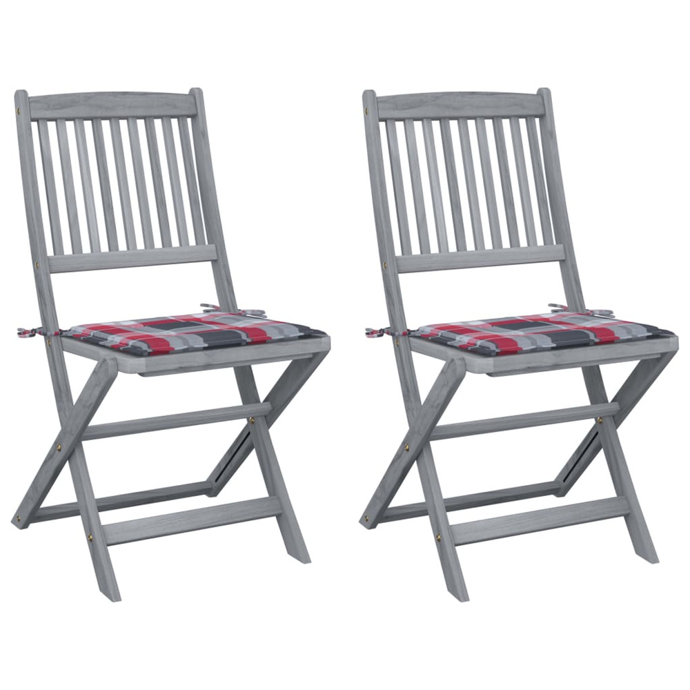 Chaises pliables d'extérieur lot de 2 et coussins bois d'acacia