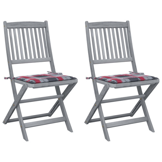 Chaises pliables d'extérieur lot de 2 et coussins bois d'acacia