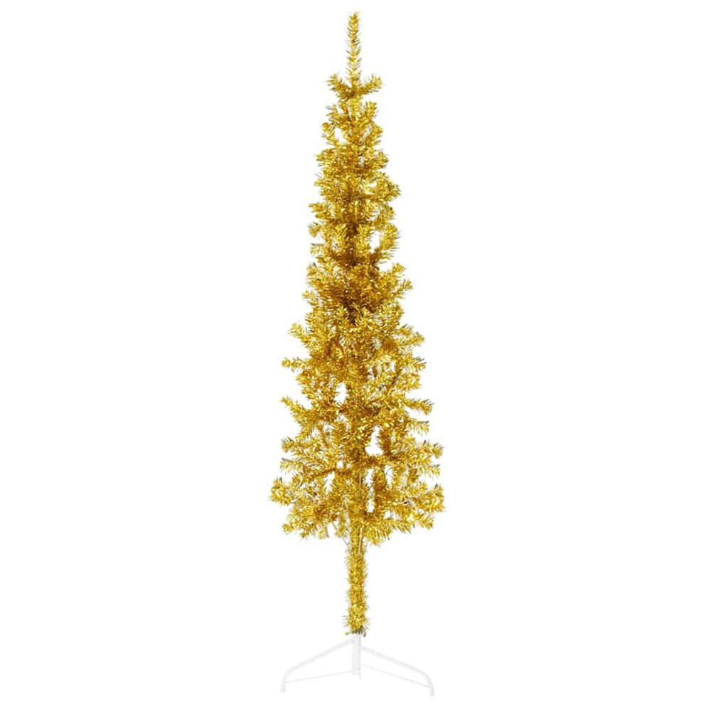 Demi sapin de noël artificiel mince avec support doré 120 cm