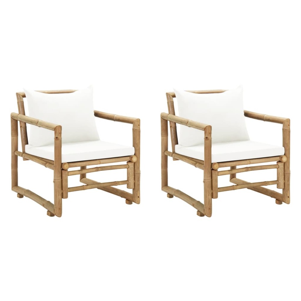 Chaises de jardin lot de 2 avec coussins et oreillers bambou