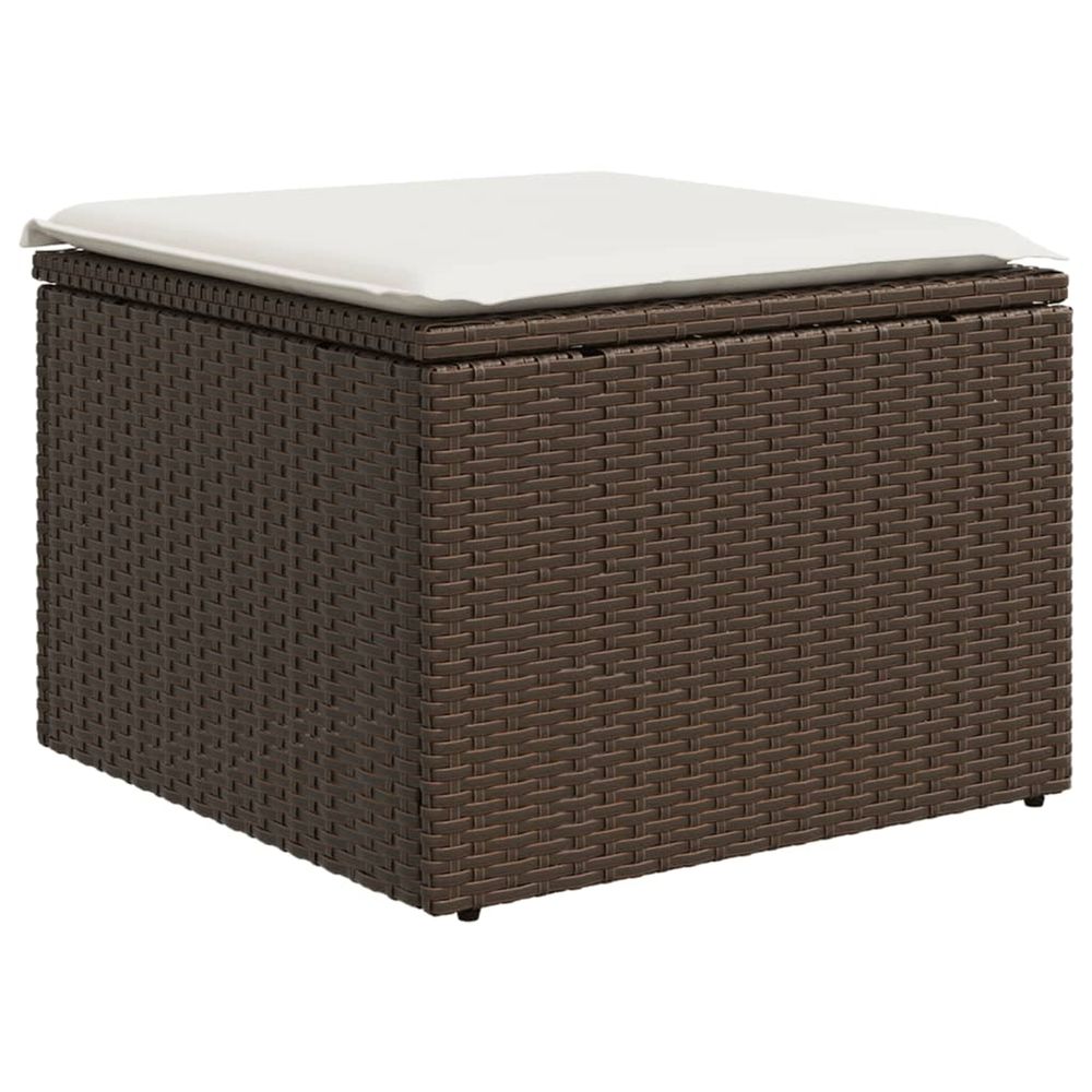 Tabouret de jardin avec coussin brun 55x55x37 cm résine tressée