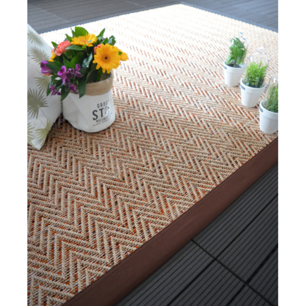 Tapis intérieur / extérieur - java chevron nature - ganse marron - 200 x 290 cm