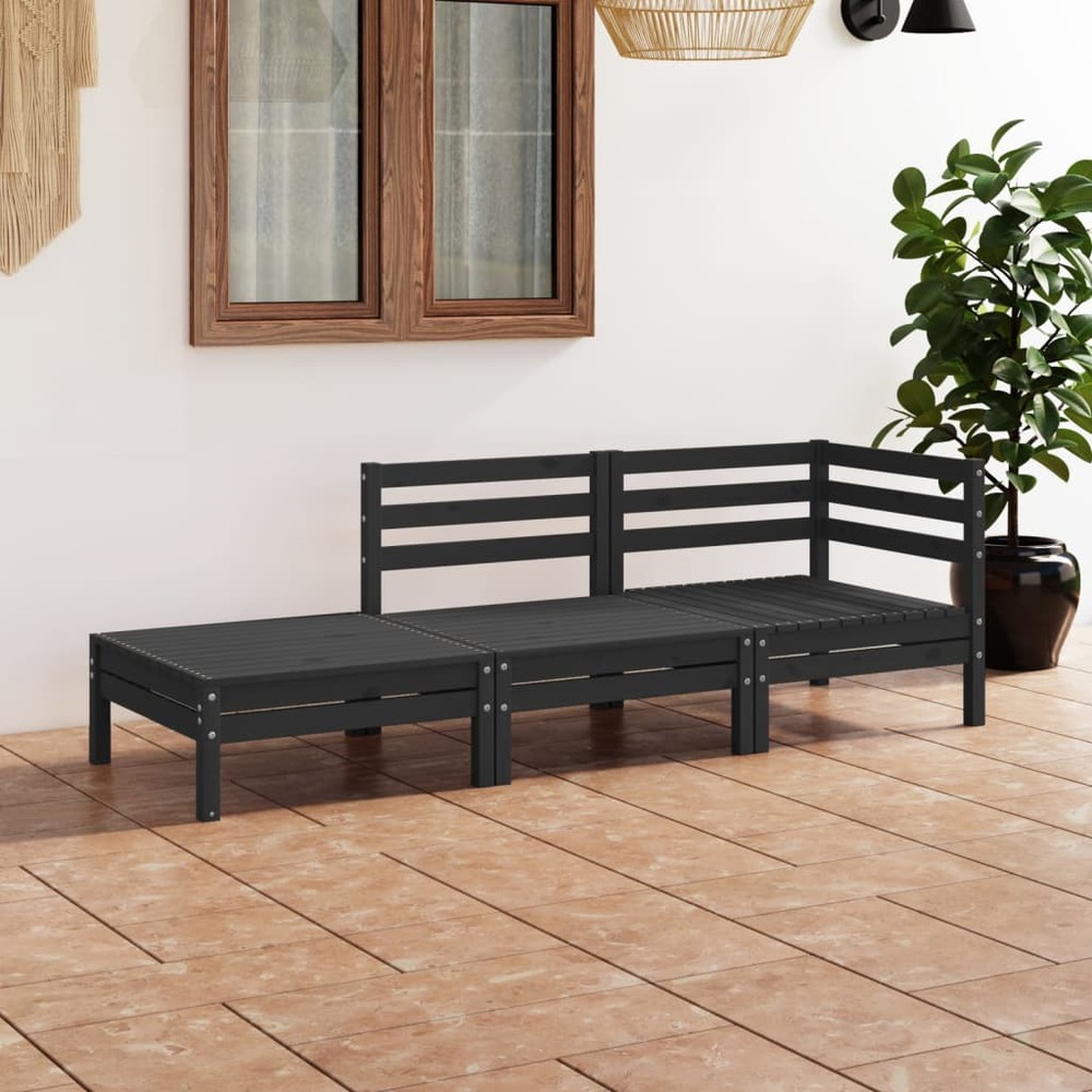 Salon de jardin 3 pcs noir bois de pin massif