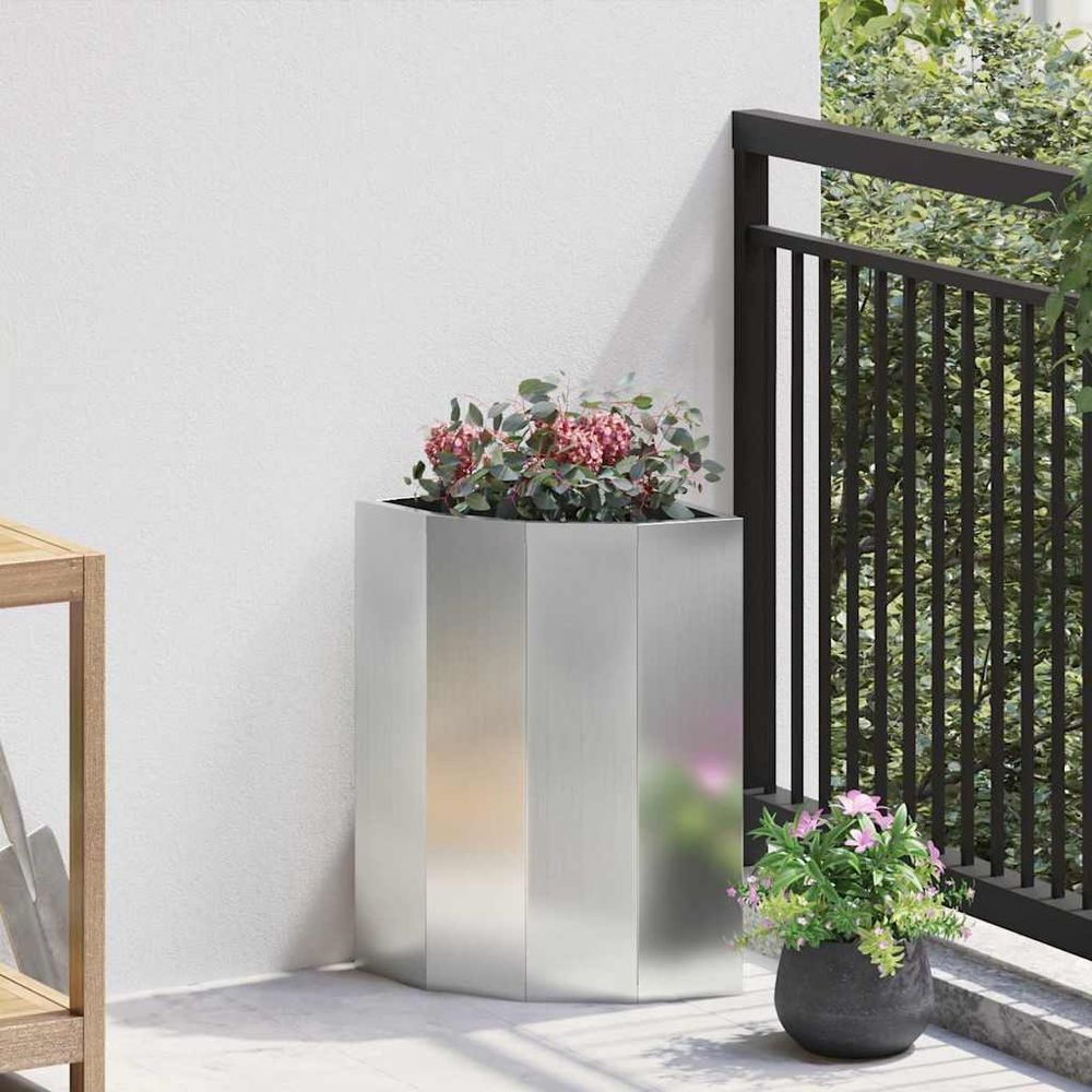 Jardinière d'angle acier galvanisé balcon argent 30x30x50 cm
