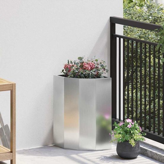 Jardinière d'angle acier galvanisé balcon argent 30x30x50 cm