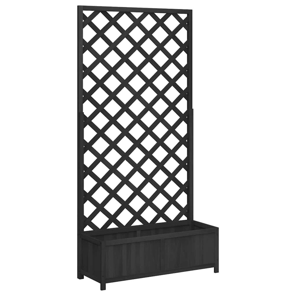 Jardinière d'extérieur avec treillis noir 90x35x180 cm bois massif de sapin