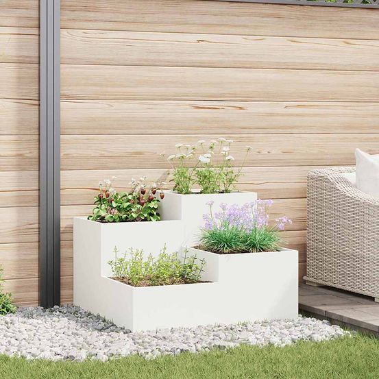 Grande jardinière carrée acier potager extérieur blanc 100x100x60 cm