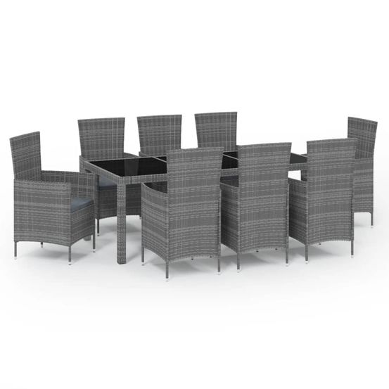 Ensemble à manger d'extérieur 9pcs coussins résine tressée gris