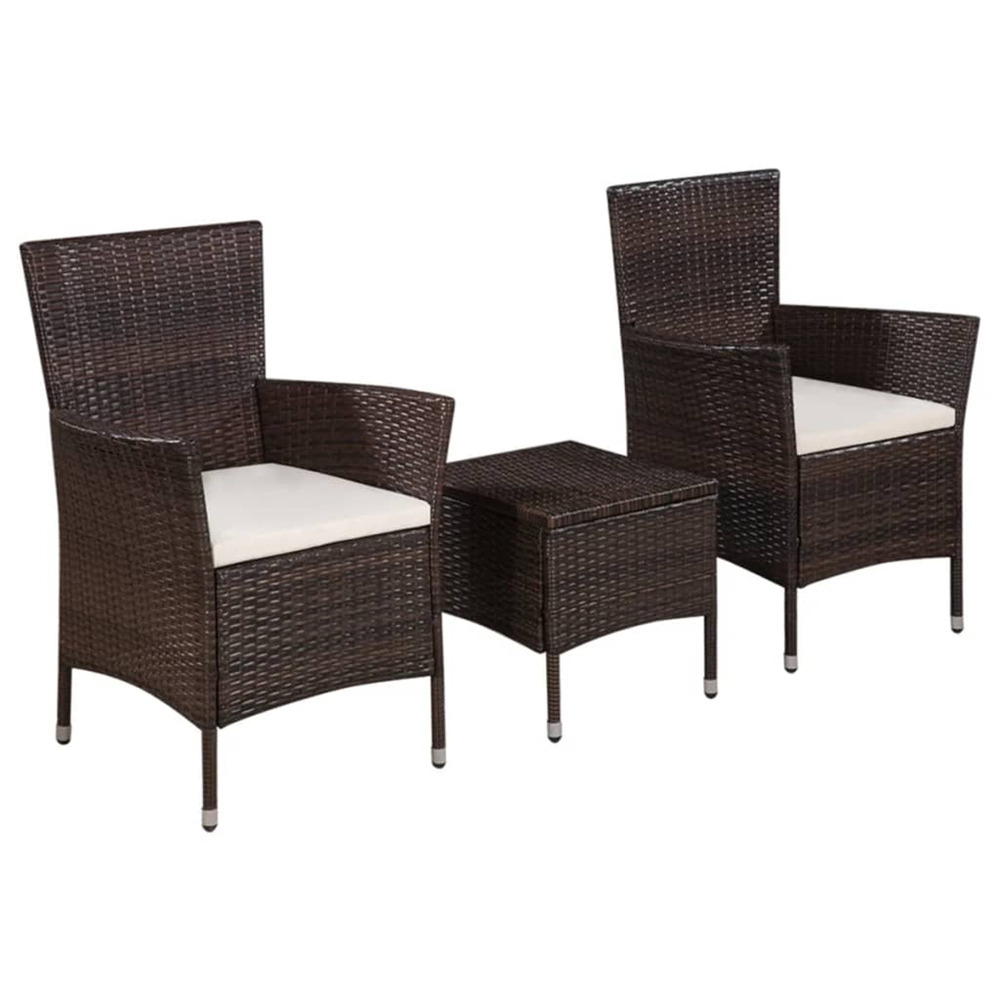 Mobilier de bistro 3 pcs résine tressée marron