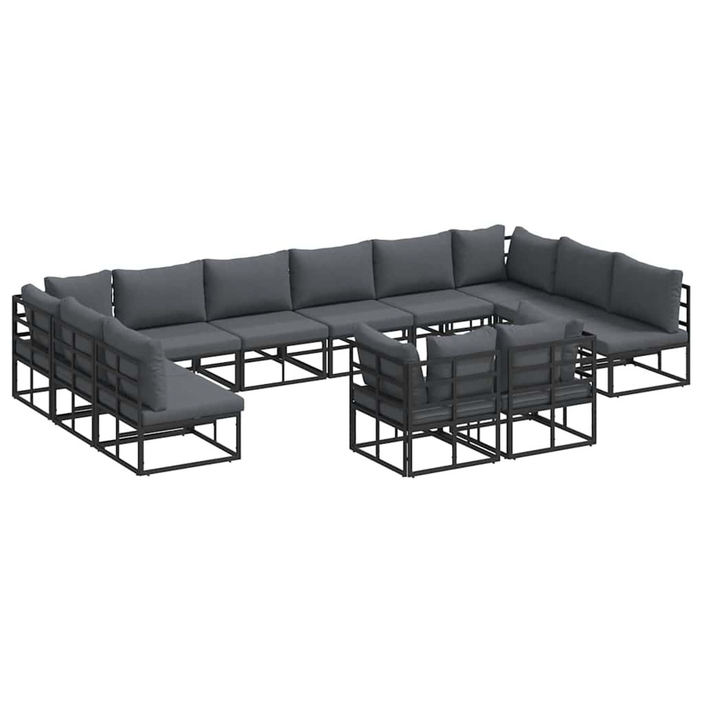 Ensemble de canapé de jardin avec coussin 12 pcs noir aluminium