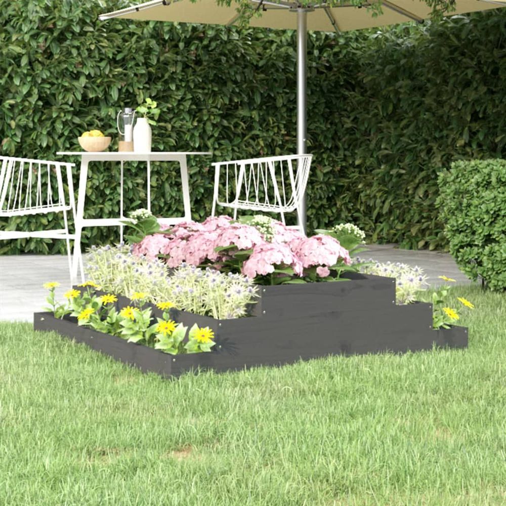 Grand carré potager 3 étages 110x110 cm bois de pin massif gris