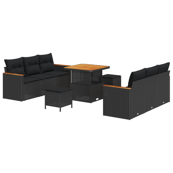 Ensemble de canapé de jardin 9 pcs noir polyrotin